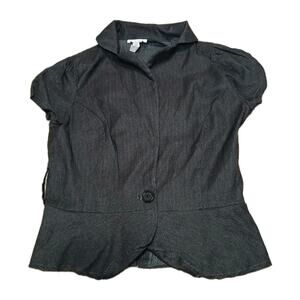 Vtg Gray Pinstripe Short Sleeve Blazer Women’s L One Button Office Siren Y2K